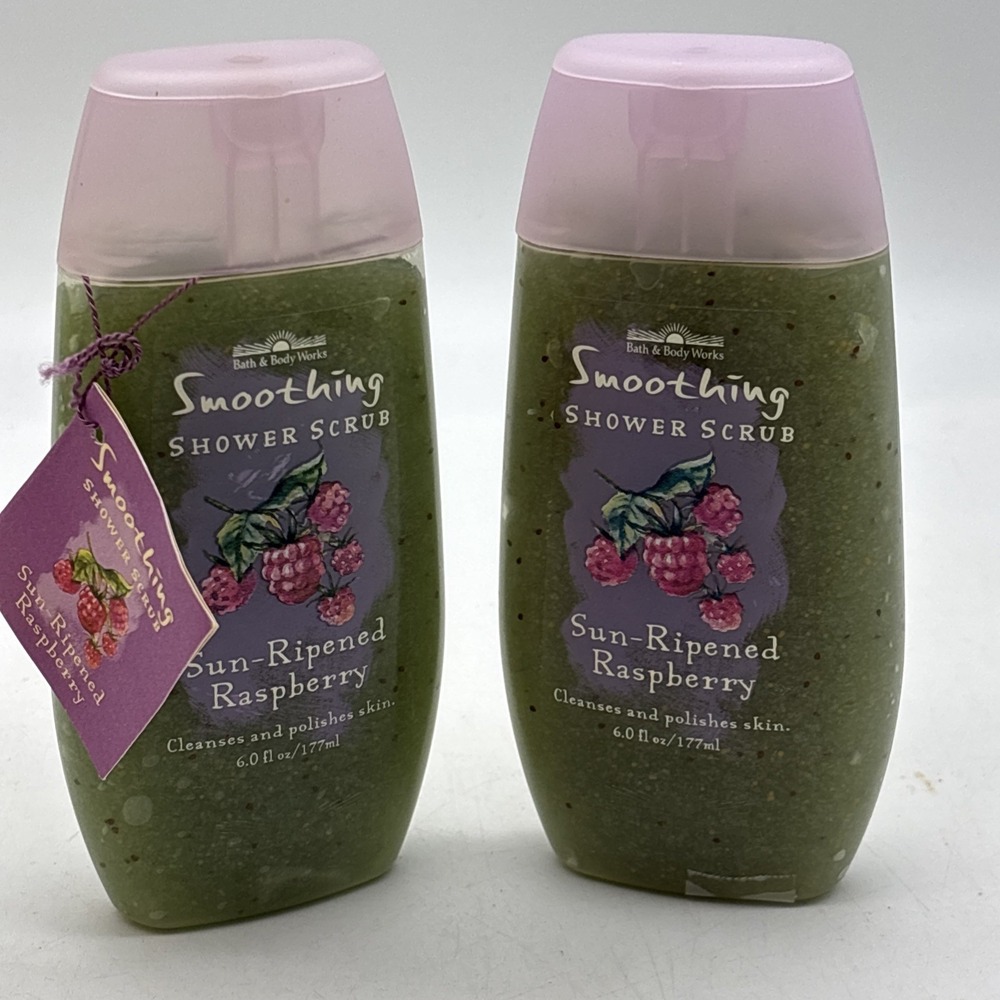 2- NEW VTG Bath & Body Works SMOOTHING SUN RIPENED RASPBERRY Shower Scrub 6 O